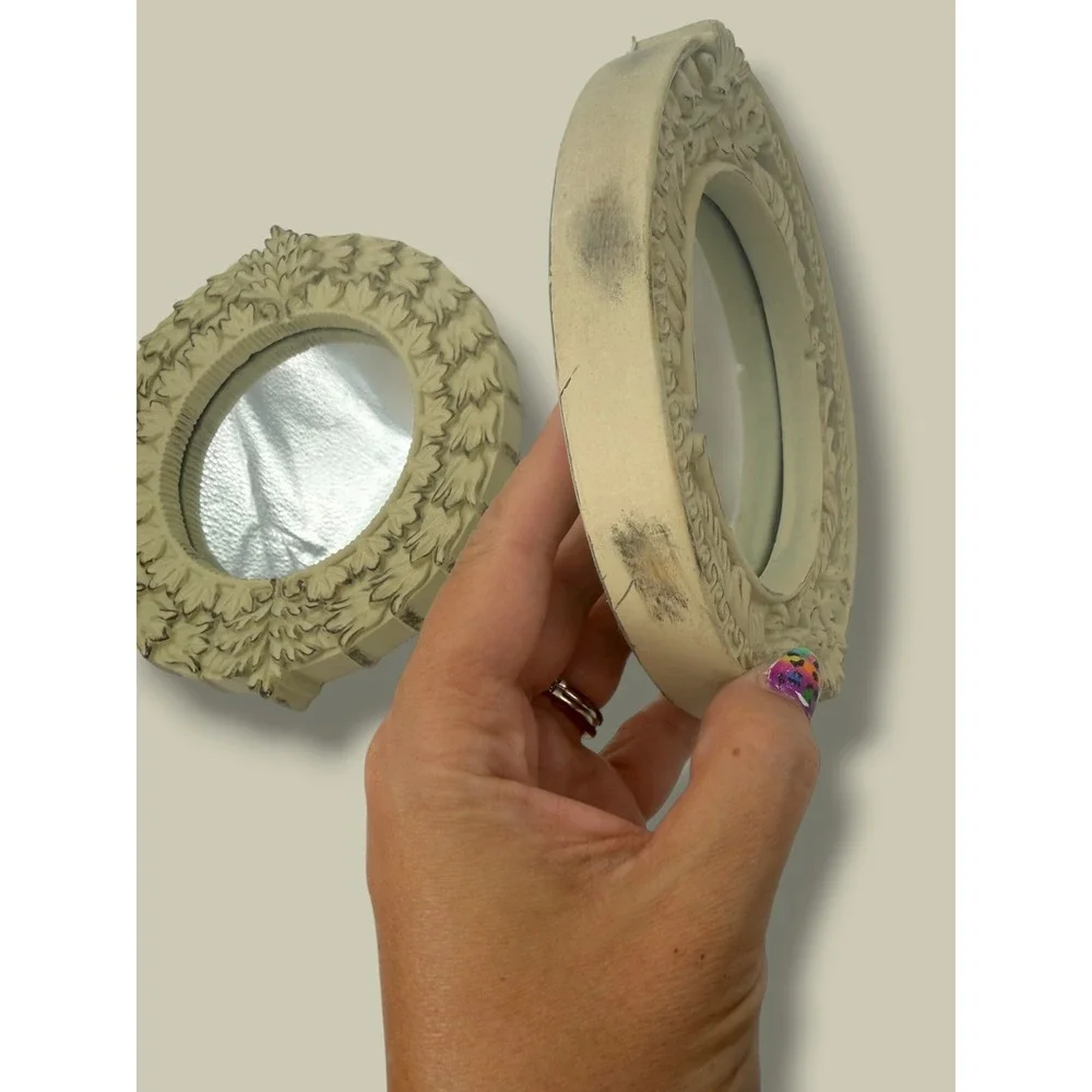 Vintage Style Ornate Round Wall Mirrors Set 2 Cream Distressed Shabby Chic